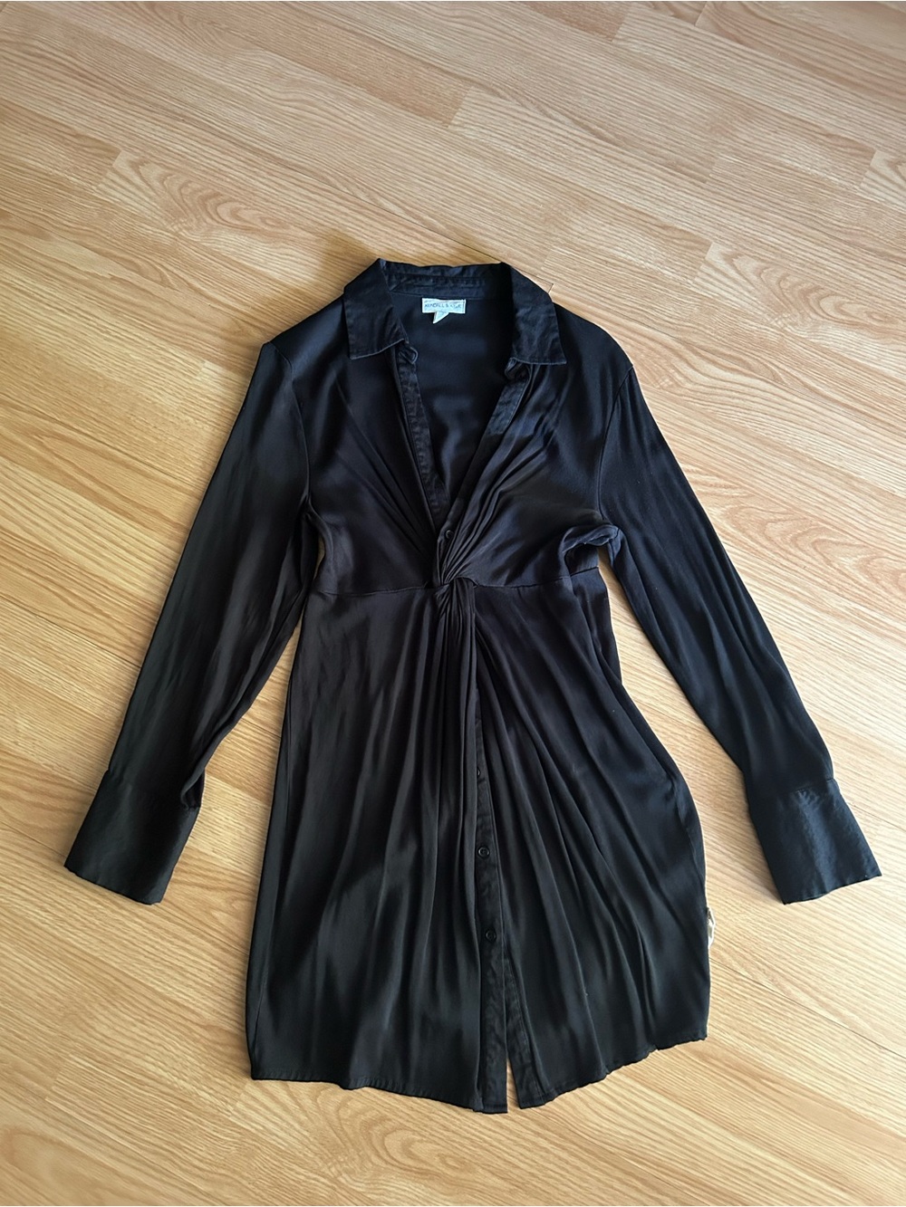Kendall & Kylie Black Satin Long Sleeve Shirt Dress Medium